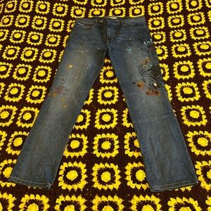 Vintage Y2K Tommy Hilfiger Men’s Wide Leg Denim Jeans Graphic Splatter Design